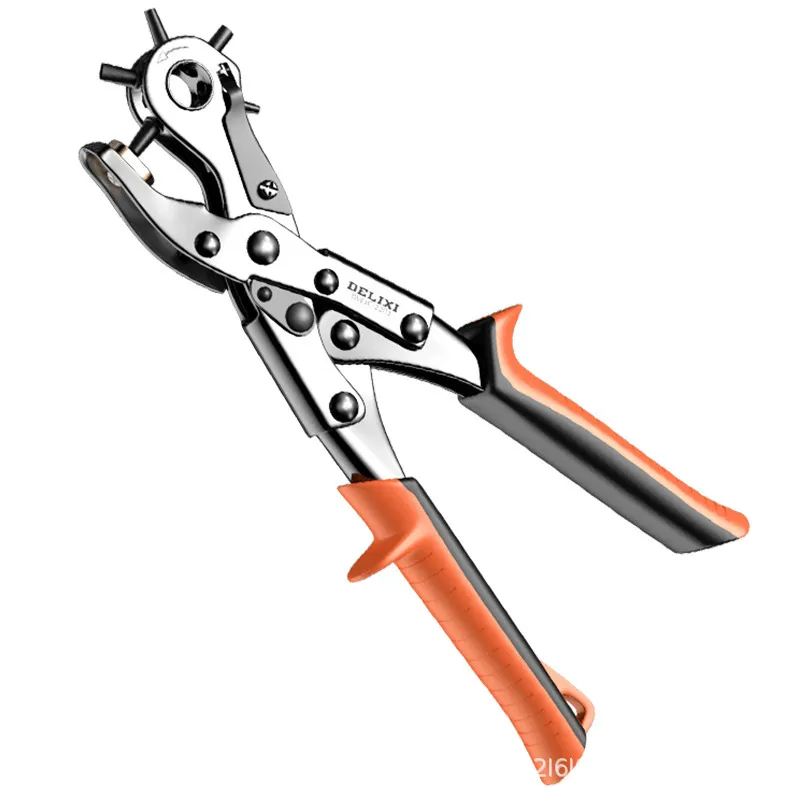 Belt Hole Punch Pliers for Leather – Ergonomic Heavy Duty Revolving Punch Tool with 6 Hole Sizes (2-4.5mm), Ideal for Straps, Collars, and Fabric